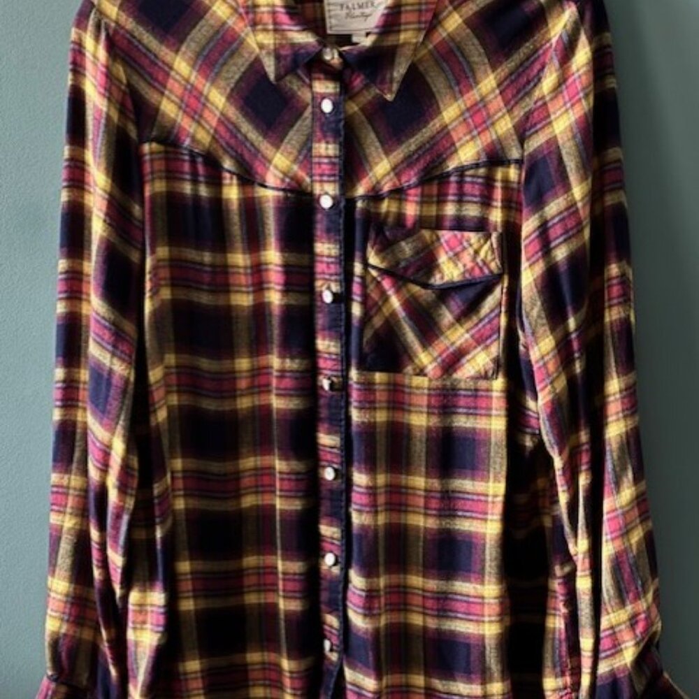 Falmer Heritage Womens Plaid Flannel Button Shirt Plum Mustard 16/L